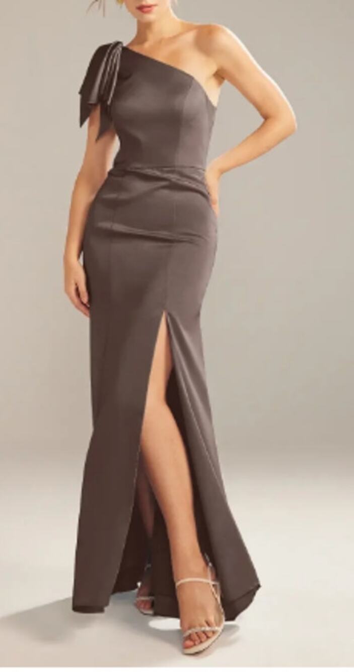 FORMAL PARTY AW 6 S seal brown Dorsey one shoulder gala maxi dress NEW 0B17